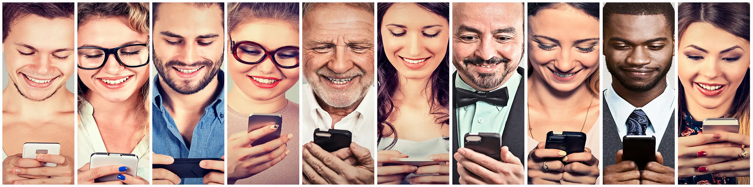 Happy people using mobile smart phone Social Media